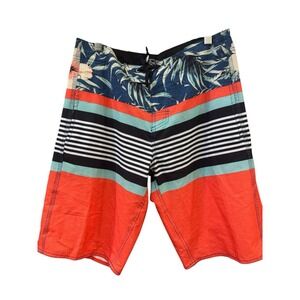 Men's NWT Palmwave Stripe Floral Swim Trunks Size 32 Beach Summer Athleisure